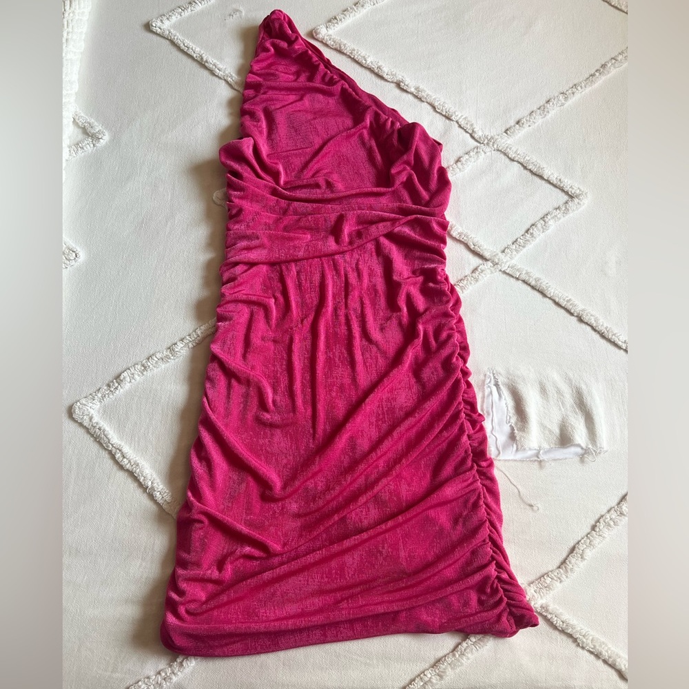 Hot pink one shoulder mini dress